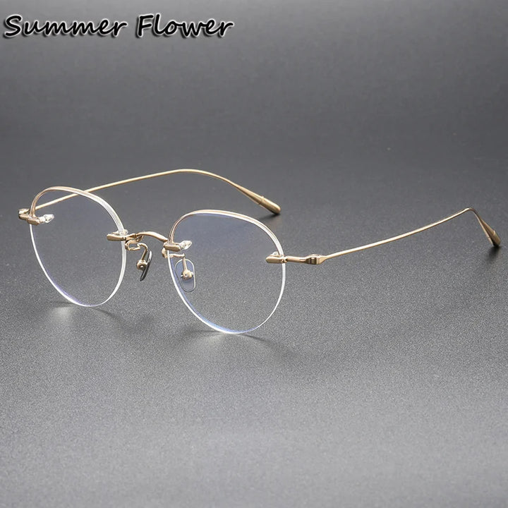 Summer Flower Women's Rimless Round Square Titanium Eyeglasses 842611 Rimless Summer Flower Gold