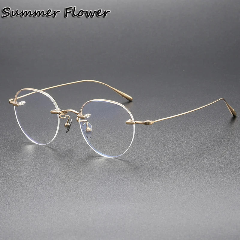 Summer Flower Women's Semi Rim Oval Round Titanium Eyeglasses 61141