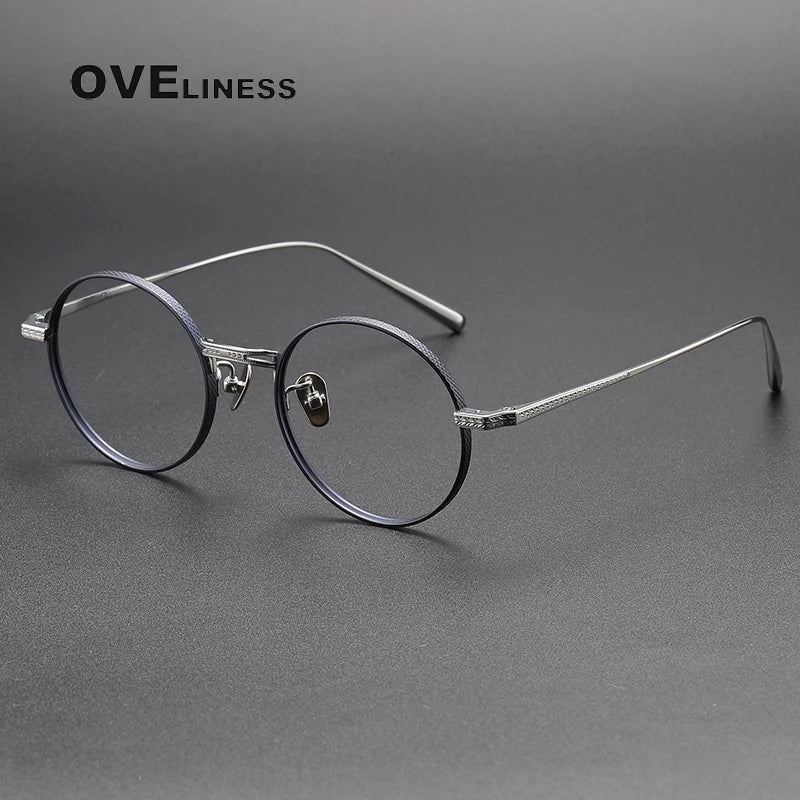 Oveliness Unisex Full Rim Round Oval Titanium Eyeglasses 19026 Full Rim Oveliness blue silver  