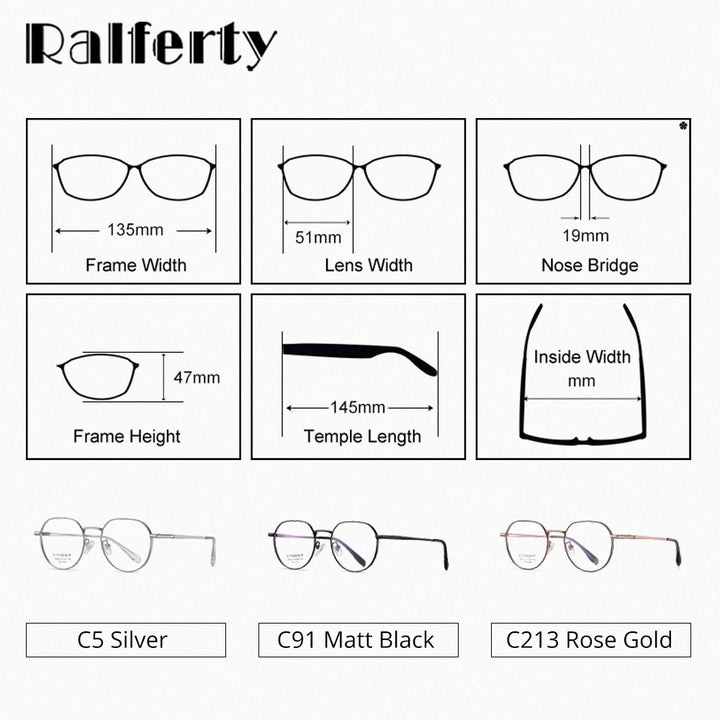 Ralferty Women's Full Rim Polygon Titanium Alloy Eyeglasses R6223 Full Rim Ralferty   