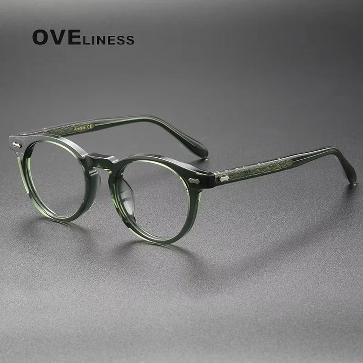 Oveliness Unisex Full Rim Round Acetate Titanium Eyeglasses 44505 Full Rim Oveliness green