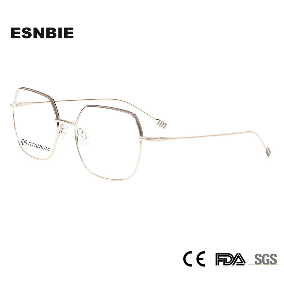 Esnbie Unisex Full Rim Flat Top Square Titanium Eyeglasses 22023 Full Rim Esnbie   