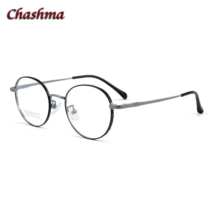 Chashma Ochki Unisex Full Rim Small Round Titanium Eyeglasses 95962 Full Rim Chashma Ochki Black Silver  