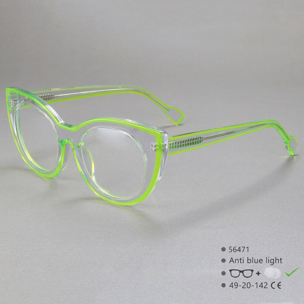 CCspace Women's Full Rim Cat Eye Acetate Fiber Eyeglasses 56471 Full Rim CCspace C1Green  