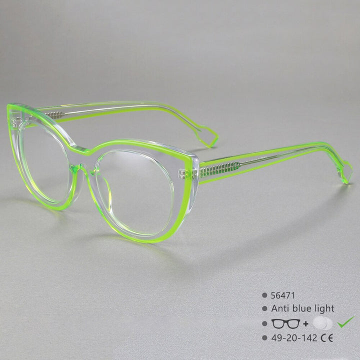 CCspace Women's Full Rim Cat Eye Acetate Fiber Eyeglasses 56471 Full Rim CCspace C1Green  