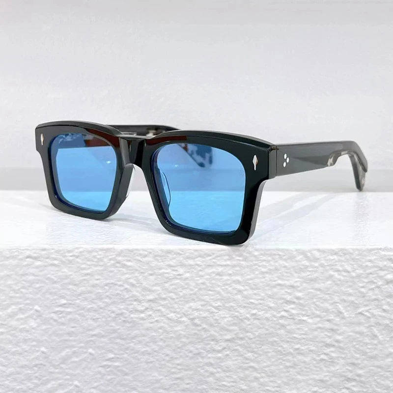 Hewei Unisex Full Rim Square Acetate Sunglasses 0023 Sunglasses Hewei black-blue as picture 