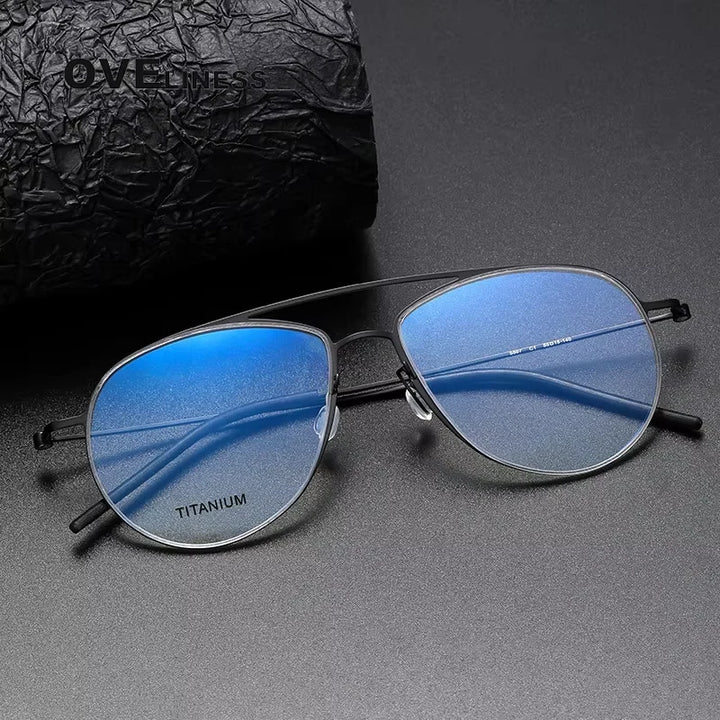 Oveliness Unisex Semi Rim Round Double Bridge Titanium Eyeglasses 55074