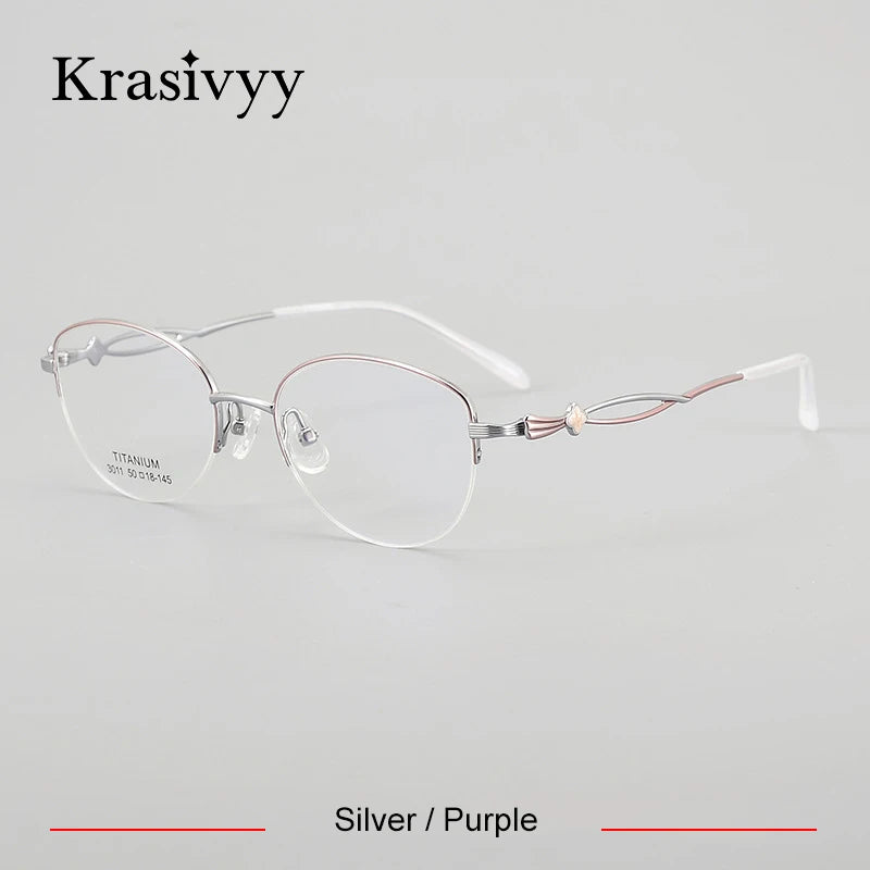 Krasivyy Women's Semi Rim Oval Round Titanium Eyeglasses 443011 Semi Rim Krasivyy Silver Purple  