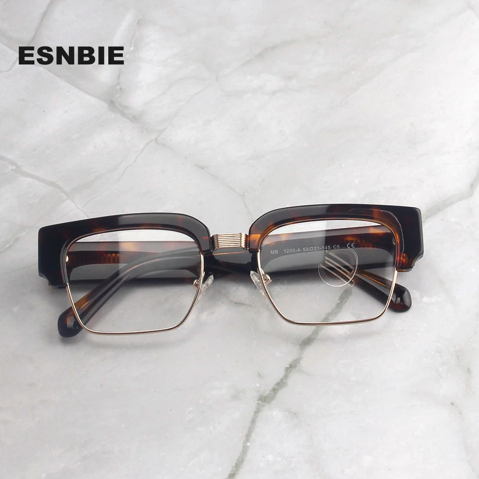 Esnbie Unisex Full Rim Square Brow Line Acetate Alloy Eyeglasses 612321