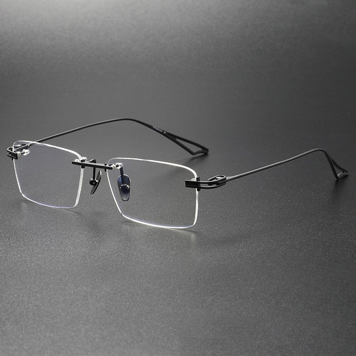CCSpace Unisex Rimless Square Titanium Eyeglasses 56511 Rimless CCspace Black  
