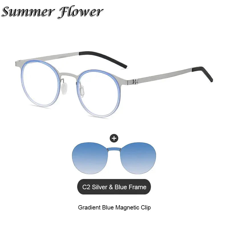 Summer Flower Women's Full Rim Round Tr 90 Alloy Eyeglasses Clip On Sunglasses 79064.