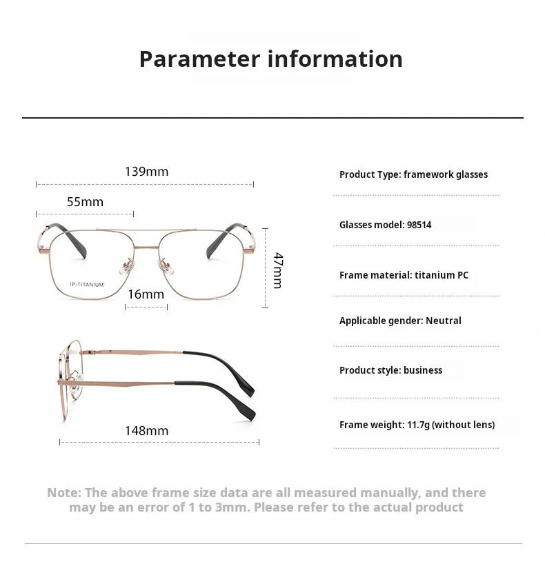Yimaruili Unisex Full Rim Square Double Bridge Titanium Eyeglasses 985142