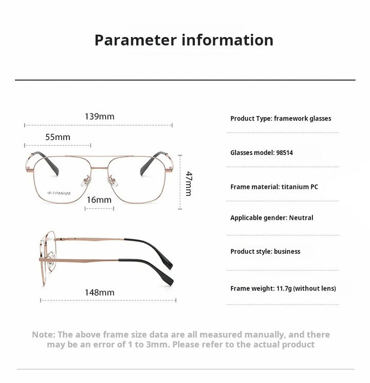 Yimaruili Unisex Full Rim Square Double Bridge Titanium Eyeglasses 985142