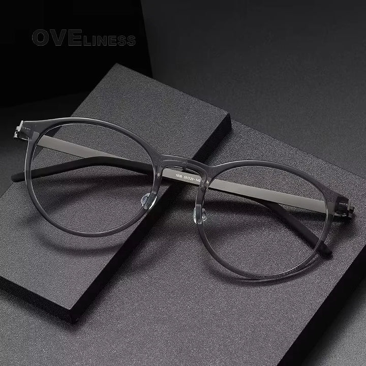 Oveliness Unisex Full Rim Round Acetate Titanium Eyeglasses 391836