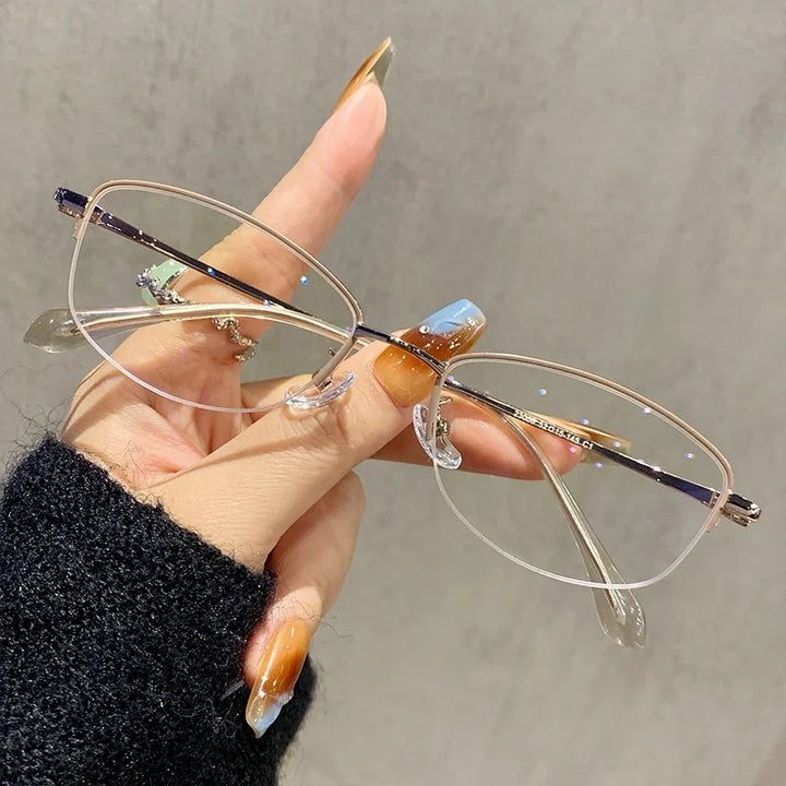 Momoja Women's Semi Rim Square Titanium Eyeglasses 23006