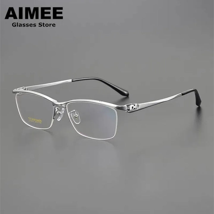 Aimee Unisex Semi Rim Square Brow Line Titanium Eyeglasses 46110