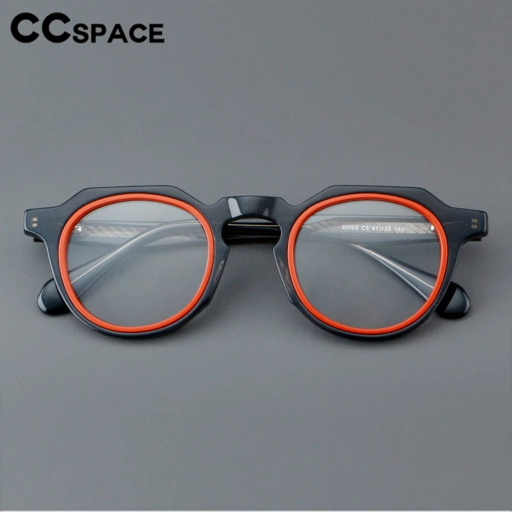 CCspace Unisex Full Rim Flat Top Round Acetate Eyeglasses 301249 Full Rim CCSpace   