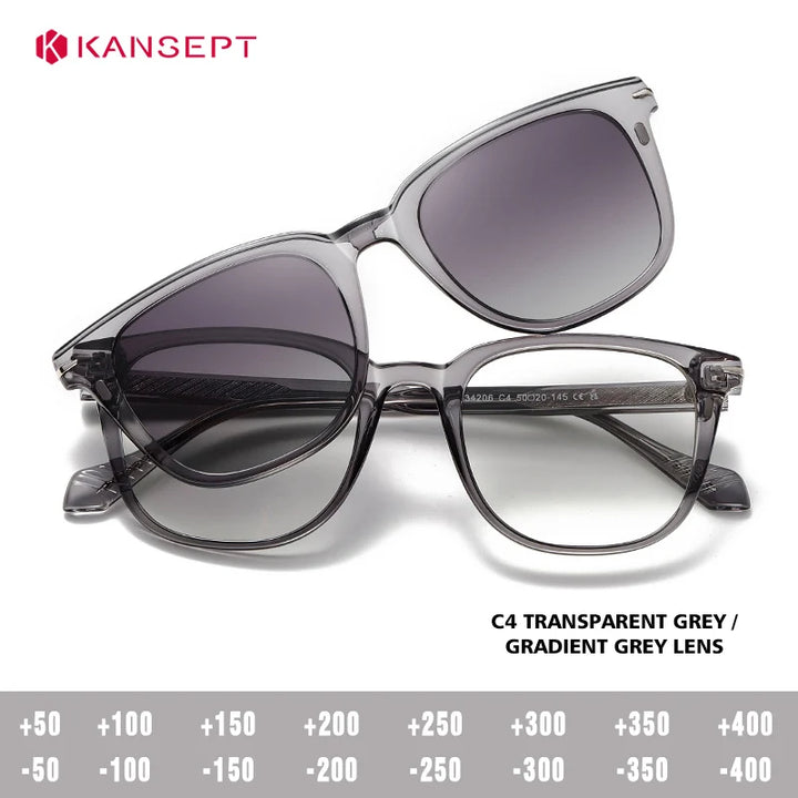 Kansept Unisex Full Rim Square Tr 90 Alloy Reading Glasses Clip On Sunglasses 34206