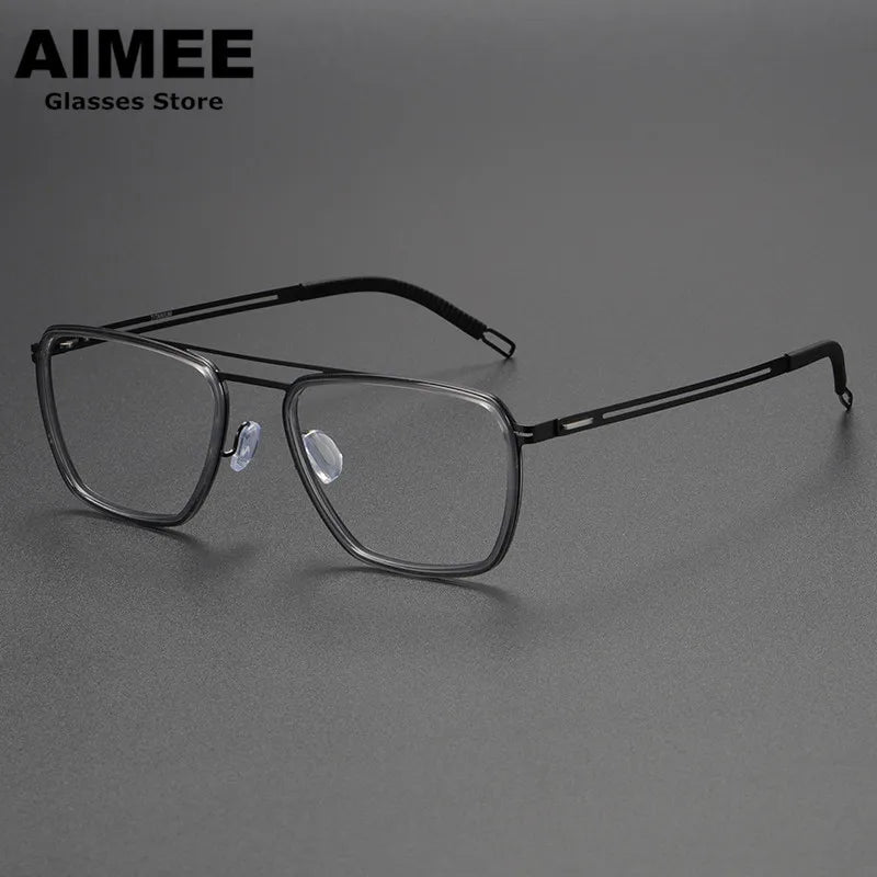 Aimee Unisex Full Rim Square Double Bridge Titanium Acetate Eyeglasses 8202 Full Rim Aimee Grey  