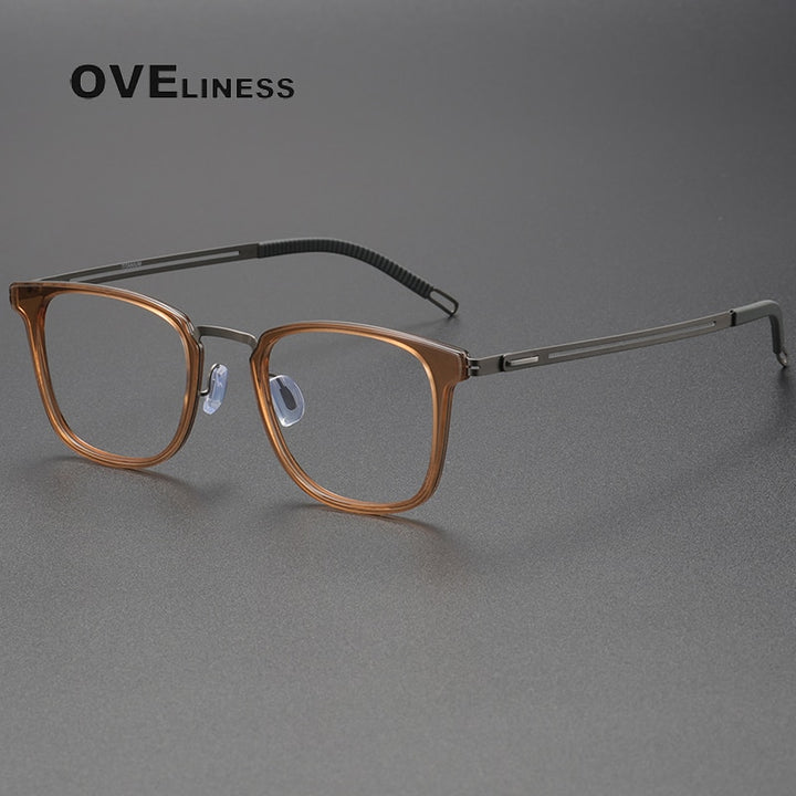 Oveliness Unisex Full Rim Square Titanium Eyeglasses 8202308 Full Rim Oveliness brown gun  
