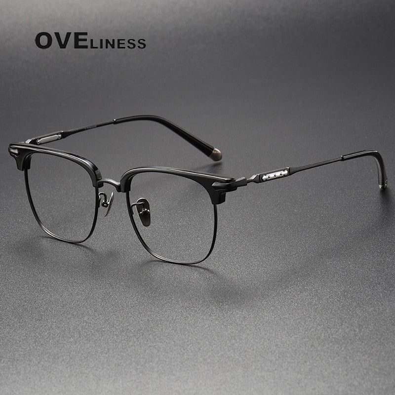 Oveliness Unisex Full Rim Square Acetate Titanium Eyeglasses 9701 Full Rim Oveliness black  