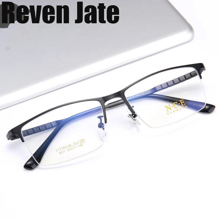 Reven Jate Unisex Semi Rim Square Titanium Eyeglasses 35011
