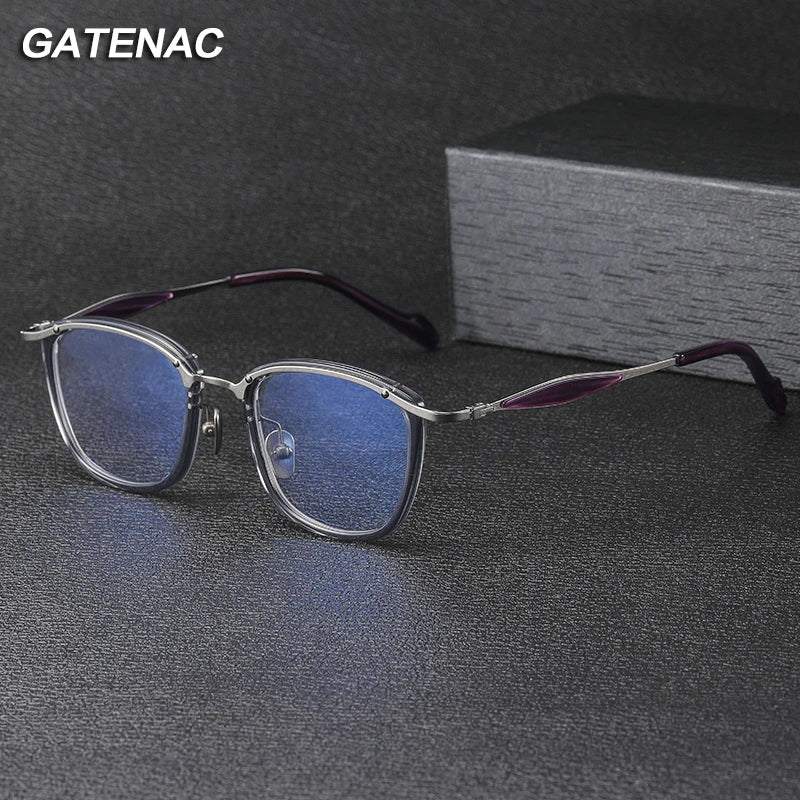 Gatenac Unisex Full Rim Square Acetate Titanium Eyeglasses Gxyj1157 Full Rim Gatenac   