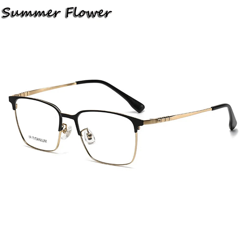 Summer Flower Unisex Full Rim Square Titanium Acetate Eyeglasses 98601 Full Rim Summer Flower Black Gold