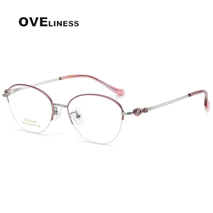 Oveliness Women's Semi Rim Oval Titanium Eyeglasses 196002 Semi Rim Oveliness pink silver  