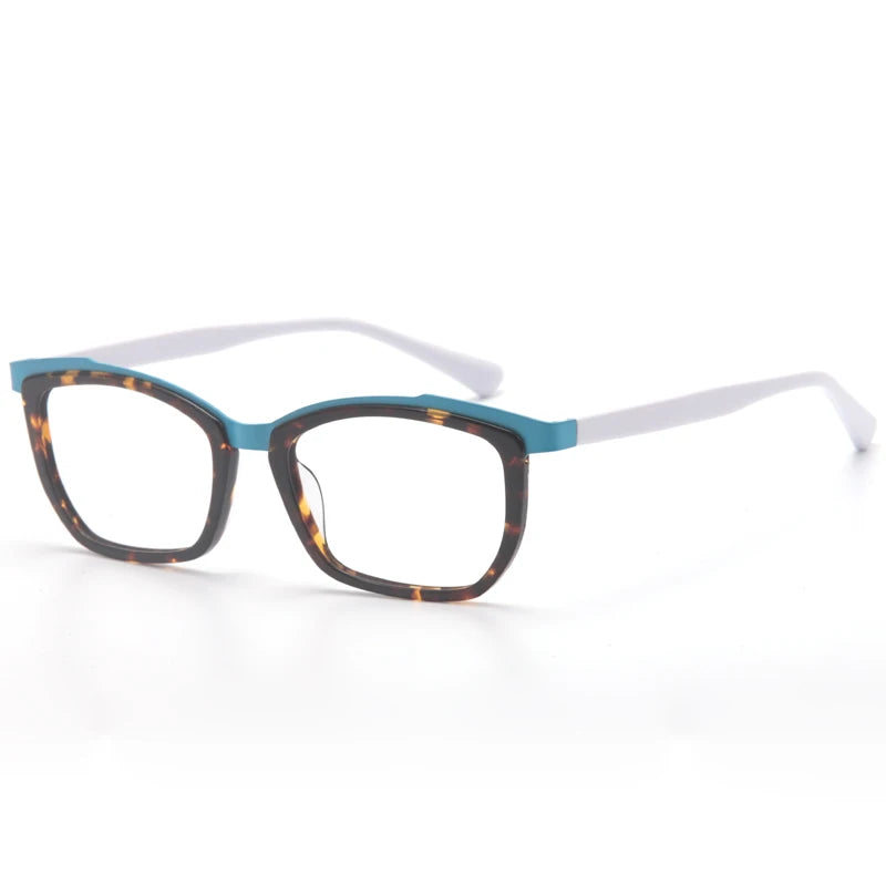 Aror Unisex Full Rim Square Cat Eye Acetate Alloy Eyeglasses 76827 Full Rim Aror Leopard Blue