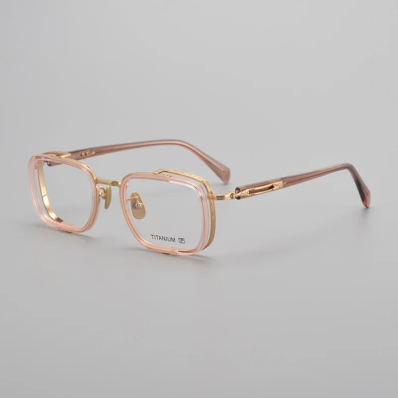 Black Mask Women's Full Rim Square Titanium Acetate Eyeglasses 41055 Full Rim Black Mask Pink  