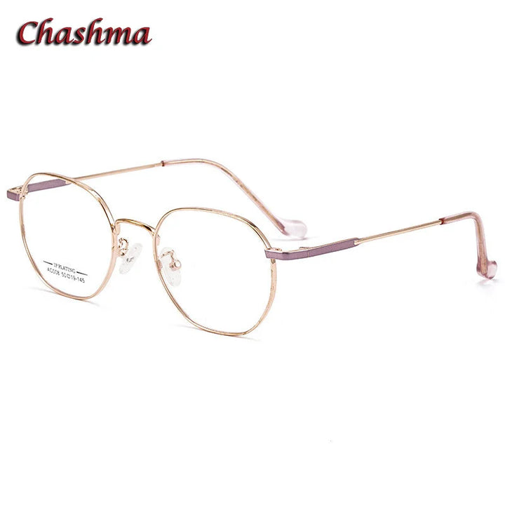 Chashma Ochki Unisex Youth's Full Rim Flat Top Oval Stainless Steel Eyeglasses C008 Full Rim Chashma Ochki Purple Rose Gold  