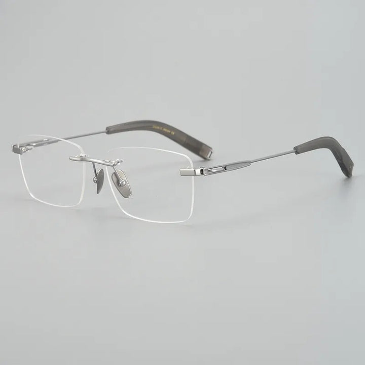 Hdcrafter Men's Rimless Square Titanium Eyeglasses 80819 Rimless Hdcrafter Eyeglasses Silver  