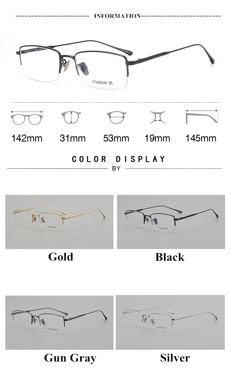 Black Mask Unisex Semi Rim Square Oval Titanium Eyeglasses 195145