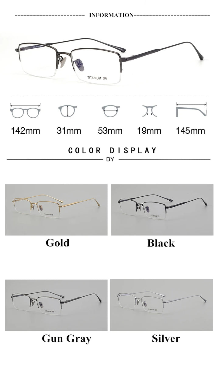 Black Mask Unisex Semi Rim Square Oval Titanium Eyeglasses 195145