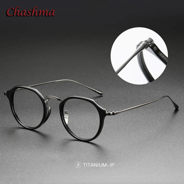 Chashma Ochki Unisex Full Rim Flat Top Round Acetate Titanium Eyeglasses 0113 Full Rim Chashma Ochki   