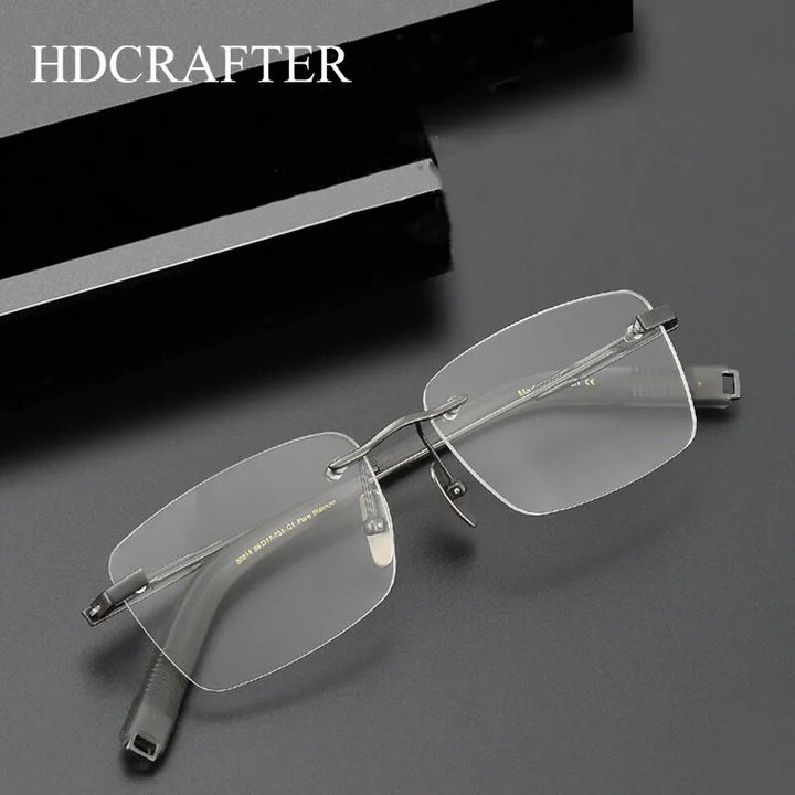 Hdcrafter Men's Rimless Square Titanium Eyeglasses 80819 Rimless Hdcrafter Eyeglasses   