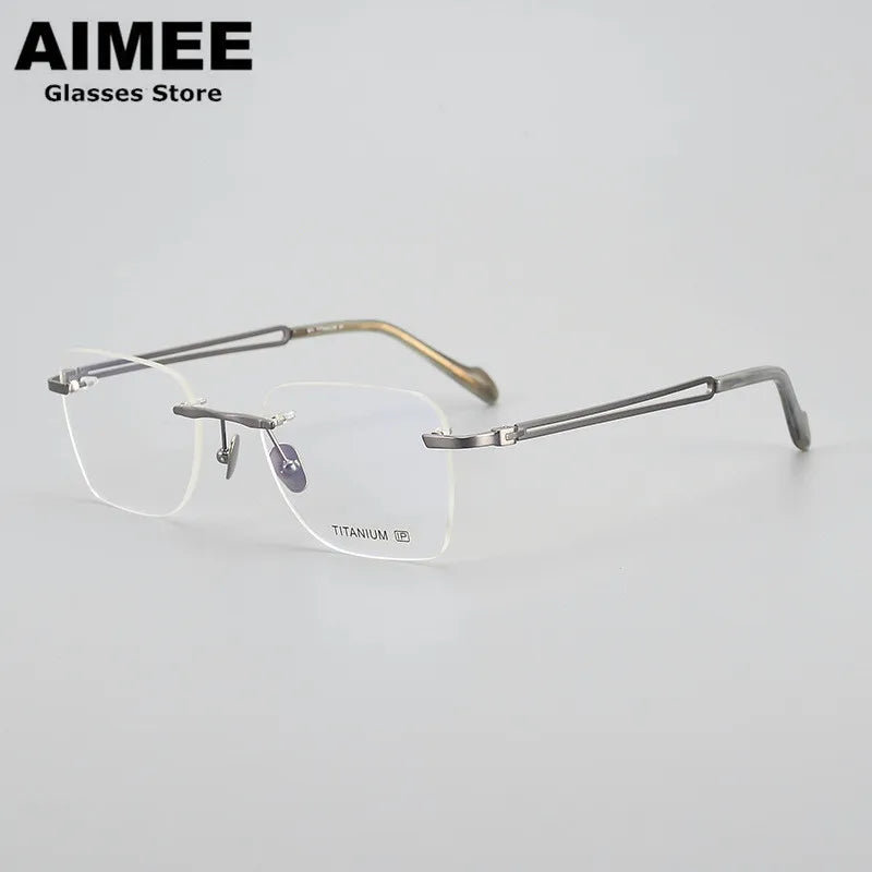 Aimee Unisex Rimless Irregular Square Titanium Eyeglasses 102003 Rimless Aimee Gun  