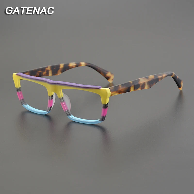 Gatenac Unisex Full Rim Square Frosted Acetate Eyeglasses Gxyj1208 Full Rim Gatenac   