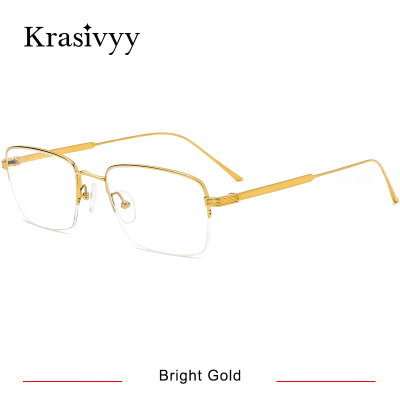 Krasivyy Unisex Semi Rim Square Titanium Eyeglasses 20262 Semi Rim Krasivyy Bright Gold