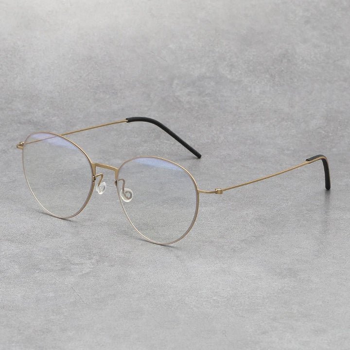 Black Mask Unisex Full Rim Round Screwless Titanium Eyeglasses 5531 Full Rim Black Mask Gold  