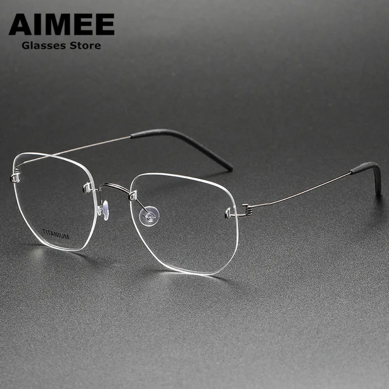 Aimee Unisex Rimless Square Polygon Screwless Titanium Eyeglasses 2358 Rimless Aimee   