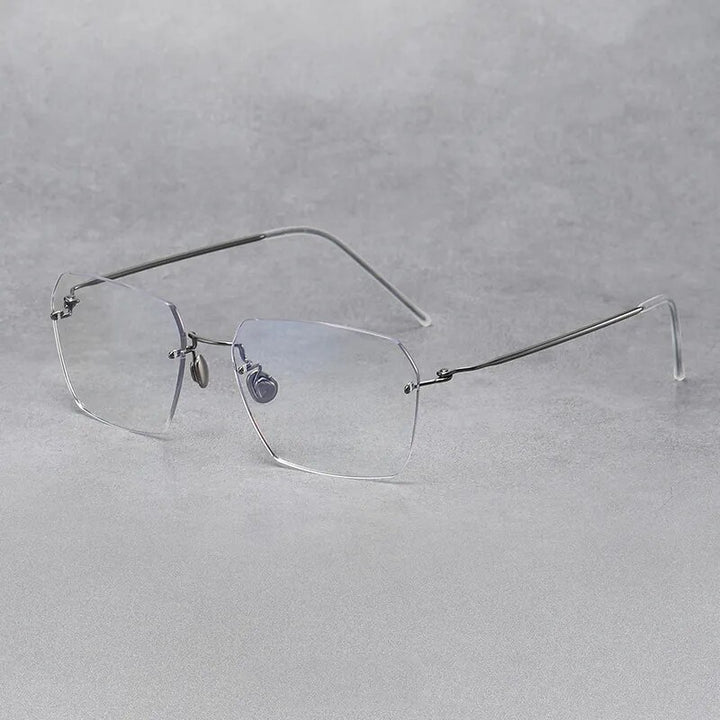 Hdcrafter Unisex Rimless Square Titanium Eyeglasses 25115 Rimless Hdcrafter Eyeglasses Gray  