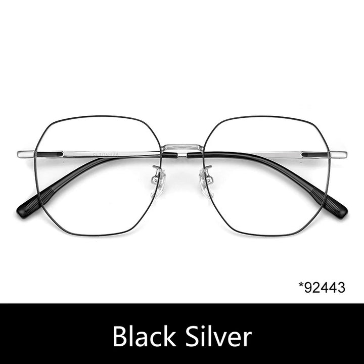 Yimaruili Unisex Full Rim Flat Top Oval Titanium Alloy Eyeglasses 3244 Full Rim Yimaruili Eyeglasses Black Silver  