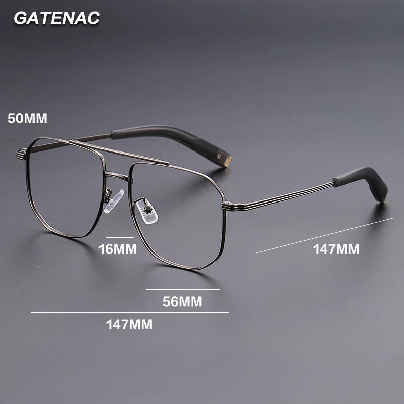 Gatenac Unisex Full Rim Square Double Bridge Titanium Photochromic Reading Glasses 760942