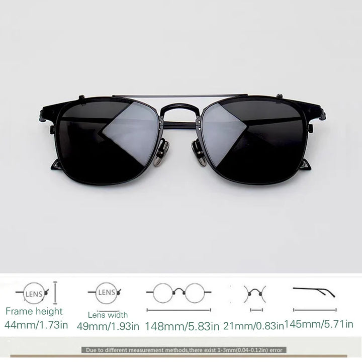 Yujo Men's Full Rim Square Titanium Eyeglasses Clip On Sunglasses 583148