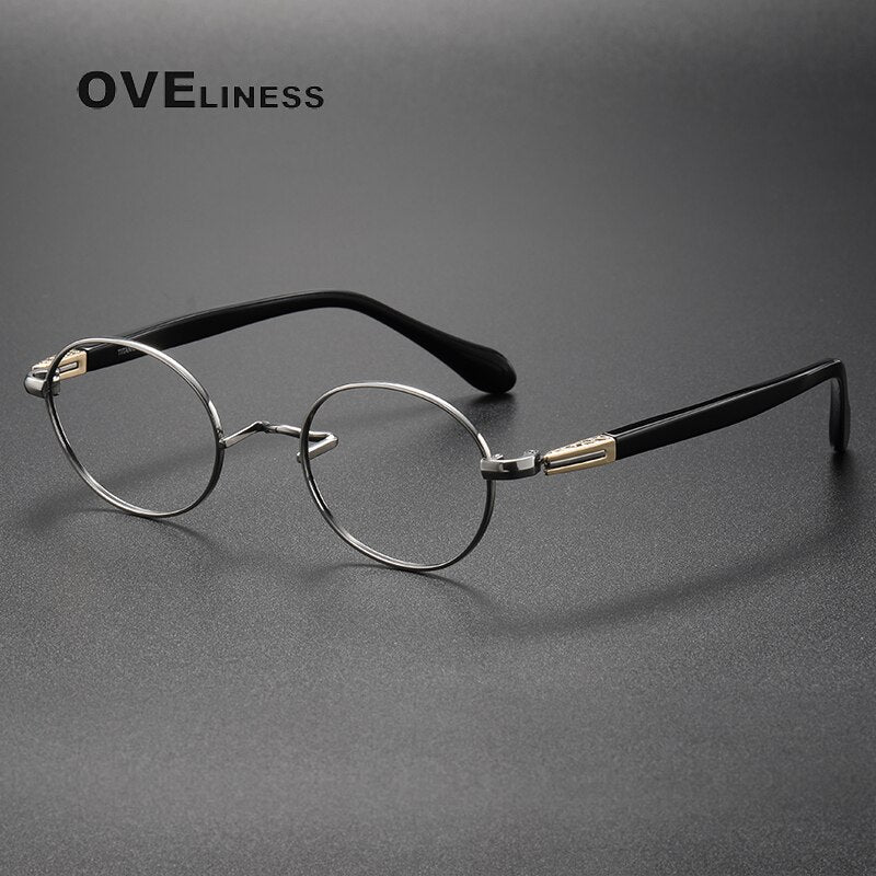 Oveliness Unisex Full Rim Oval Acetate Titanium Eyeglasses Ks119 Full Rim Oveliness silver  