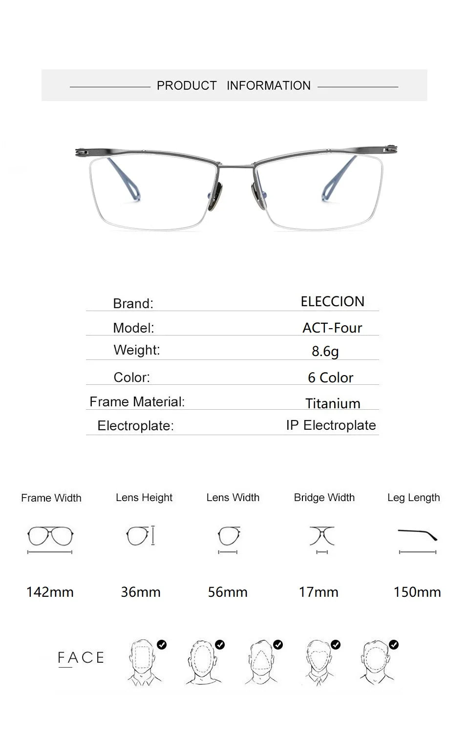 Eleccion Men's Semi Rim Square Titanium Eyeglasses 15017