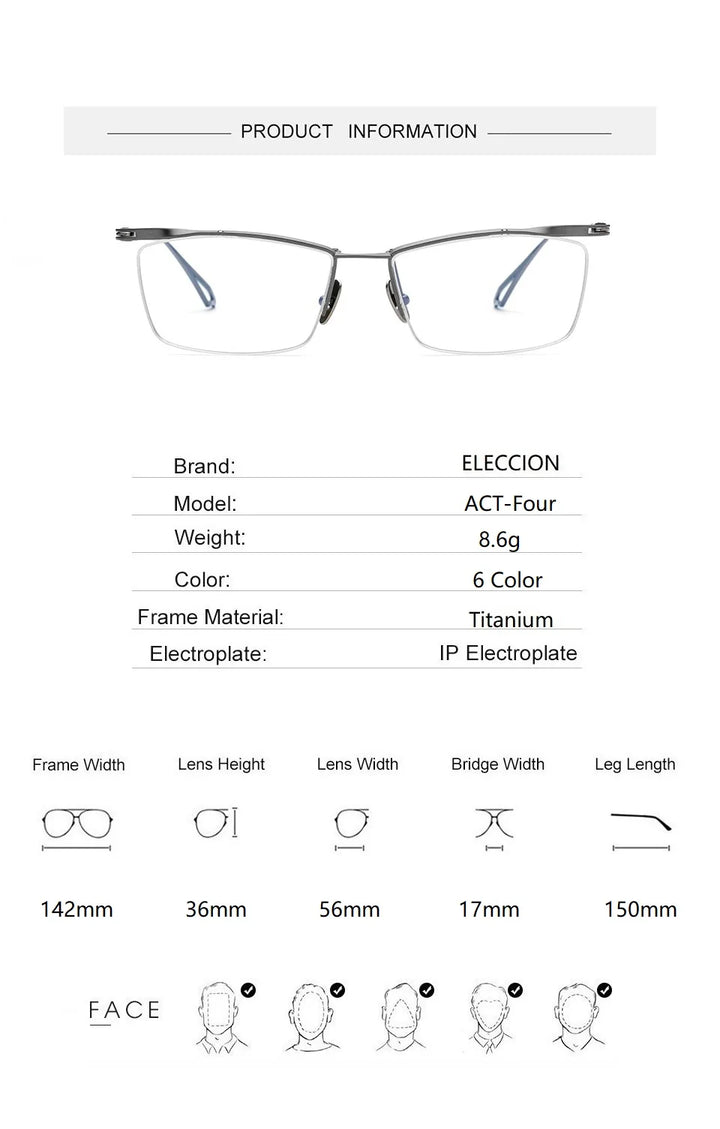 Eleccion Men's Semi Rim Square Titanium Eyeglasses 15017