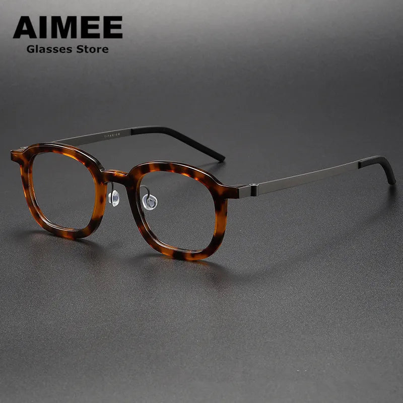 Aimee Unisex Full Rim Square  Screwless Titanium Acetate Eyeglasses 1050 Full Rim Aimee Tortoise  